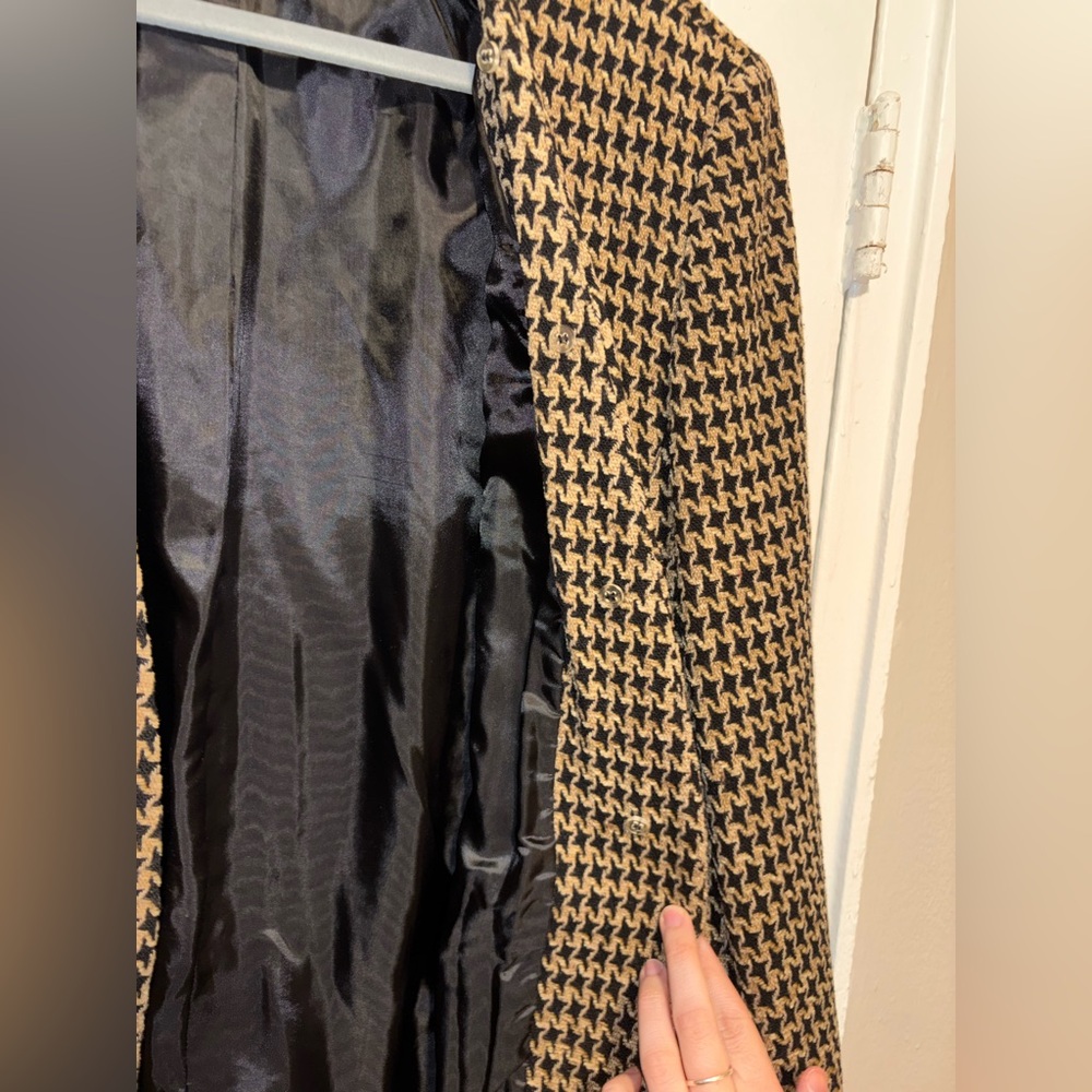VTG 80s Christian Dior Womens Houndstooth Wool Blazer Jacket Career Black Sz 18 - Picture 9 of 10